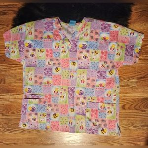 HQ Scrub High Quality Basics Top- Flowers, Snails, & Bees & Ladybugs Size L